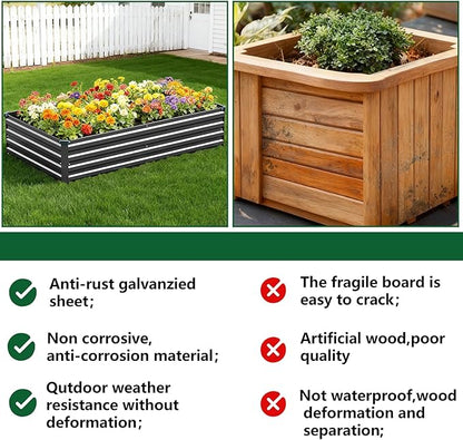 Vengarus 2 Pack 9x3x1FT Galvanized Raised Garden Bed Kit, Outdoor Metal Planter Box for Vegetables, Rectangular Steel Container, Easy Assembly (Black)