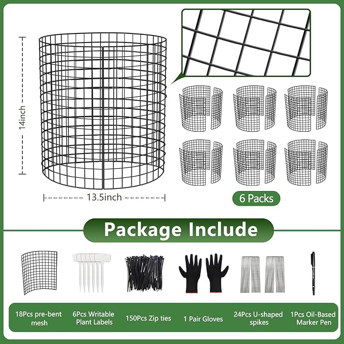 6 Pack Plant Protector from Animals, KWISAMR 13.5" Dia x 14" H Pre-Bent Wire Plant Protectors, Metal Plant Cages for Outdoor Plants Plant Cage & Supports Keep Animal Out Garden