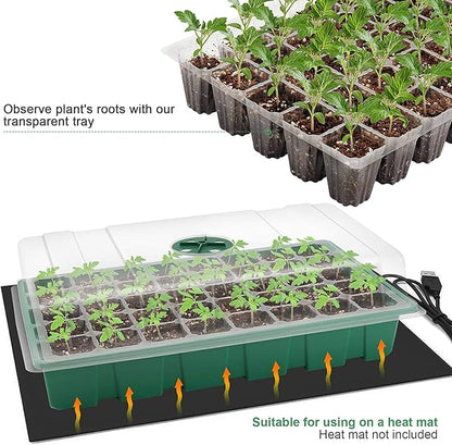 MIXC Seedling Trays Seed Starter Tray, 5-Pack Mini Propagator Plant Greenhouse Grow Kit with Humidity Vented Domes and Base for Seeds' Starting (40 Cells Per Tray, Total 200 Cells), Green