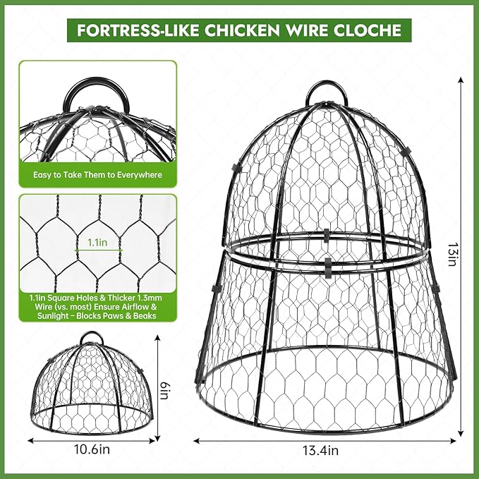 Decoroca 4 PCS Garden Cloches for Plants - Chicken Wire Plant Protectors from Animals, Outdoor Plant Cages to Keep Squirrels, Rabbits & Birds Out of Vegetable - DIY in 5 Forms - Sturdy Anti-Rust Dome