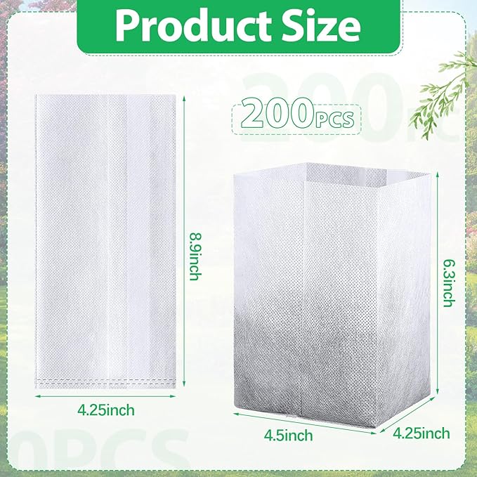 Augshy Nursery Growing Bags, 200Pcs Plant Grow Bag Non-Woven Fabric Seedling Pots Seedling Bag for Planting Seed Starting Pots Pouches for Vegetable Flower Fruit Saplings Tree (9" x 9")