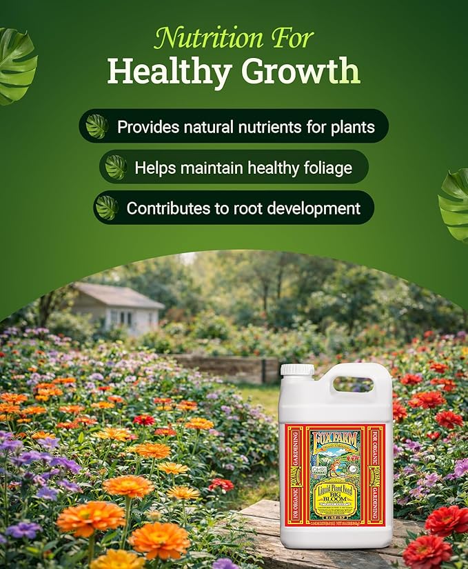 Fox Farm Big Bloom Liquid Plant Food - Organic Bloom Fertilizer for Flowering & Fruiting Plants, Contains Earthworm Castings & Bat Guano - Supports All Stages of Plant Growth - 0-0.5-0.7 NPK,2.5Gallon