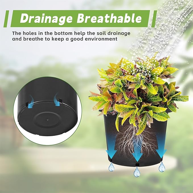 HOSTIC 5 Gallon Flexible Nursery Pots Gallon Pot with Drainage Holes Plastic Plant Container Suitable for Indoor Outdoor Vegetables Flowers Plants 10 PCS