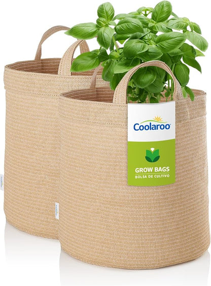 Coolaroo 2-Pack 5 Gallon Heavy Duty Plant/Vegetable/Herb/Fruit Breathable Fabric Grow Planter Pot Bags with Handles, Desert Sand
