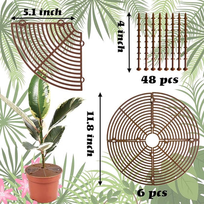 11.8 Inch Plant Pot Grid,6 Pack Plant Pot Soil Covers Protectors with 48 Stakes,Cat Pet Digging Stopper for Indoor Outdoor