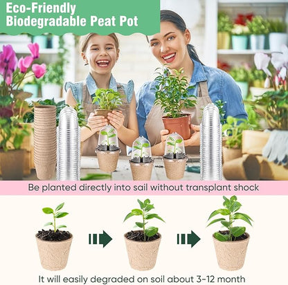 Baderke 120 Pcs Biodegradable Nursery Pots with 30 Humidity Dome and 30 Labels, 4" Plant Nursery Seed Starter Planter Biodegradable Peat Pots for Planting Seedlings, Vegetables (Round)