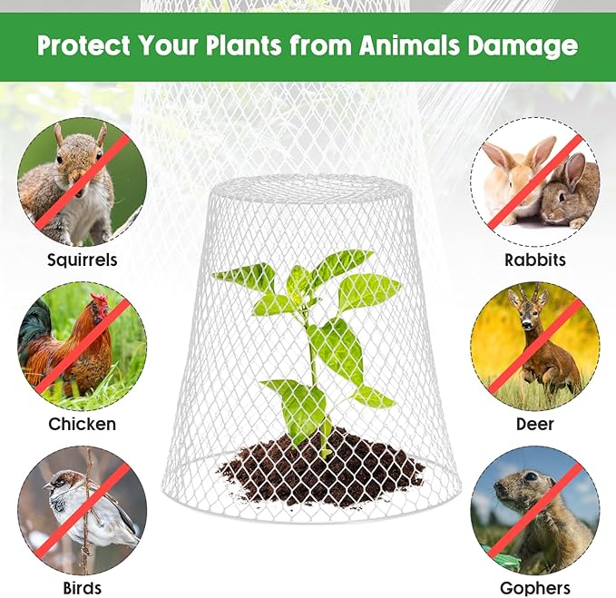 Geosar 30 Pcs 9 inch Chicken Wire Cloche Plant Protector Cover Metal Garden Cloche Dome for Plants Chicken Wire Protection Basket with Garden Stakes for Avoiding Rabbit Bird Small Animals Eat (White)