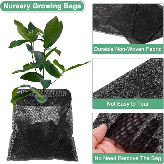 100-Pack Nursery Growing Bags, 11.8" x 11.8" Non-Woven Plant Nursery Bags, Fabric Seeding Pots Pouch for Seed Starting/Soil Transplant/Home Garden Supply [Black]