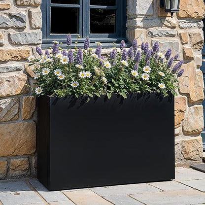 IDZO 35.4" W x 25.6" H Metal Planter Box, Privacy Trough for Patio, Rectangle Container for Outdoor Plants, Tall Large Rectangular Steel Bed for Outdoor Greens with Drainage Holes & Adjustable Feet
