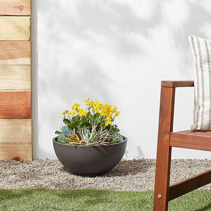 PSW Pot Collection 15x8 inch Plastic/Stone/Wood Composite Square Planter – No Drainage Hole (Drillable), Simplicity Bowl, Dark Charcoal