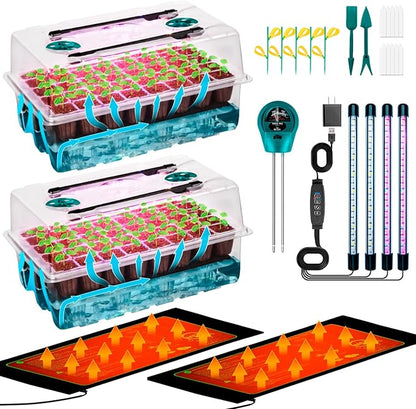Self-Watering Seed Starter Tray with Grow Light and Heat Mat, 80-Cell Plant Starter Trays Seed Starter Kit, Seed Starter Tray for Seed Starting, Plant Germination & Seedling Growing, 2 Pack
