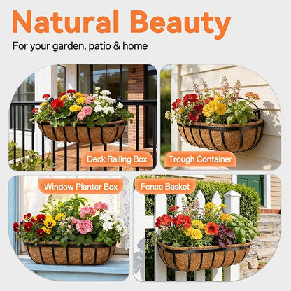 Halatool 3 Pack 36 Inch Trough Coconut Liners for Planters Natural Coco Fiber Replacement Liners for Window Box Fence Railing Wall Windowsill Planter