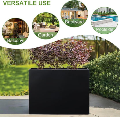 BAYN Metal Rectangular Planter Box Tall Planters for Outdoor Plants Modern Heavy Duty with Drainage Holes for Outside Indoor Patio Deck - Black, 32”x 12”x 24”