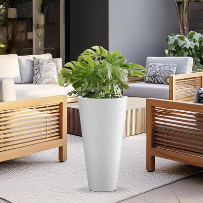 Kante Tall Round Planter Set of 2, 23 Inch Tall Decorative Planter Pots for Outdoor Indoor Garden Patio Front Porch (White)