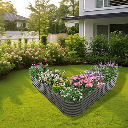 A ANLEOLIFE 6 Set Heart-Shaped Galvanized Raised Garden Beds Outdoor,81x81x18in Large Metal Planter Box for Planting Vegetables Flowers Herb, Anti-Rust & Easy-Setup, Quartz Grey
