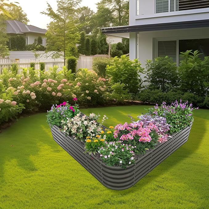 A ANLEOLIFE 2 Set Heart-Shaped Galvanized Raised Garden Beds Outdoor,81x81x18in Large Metal Planter Box for Planting Vegetables Flowers Herb, Anti-Rust & Easy-Setup, Quartz Grey