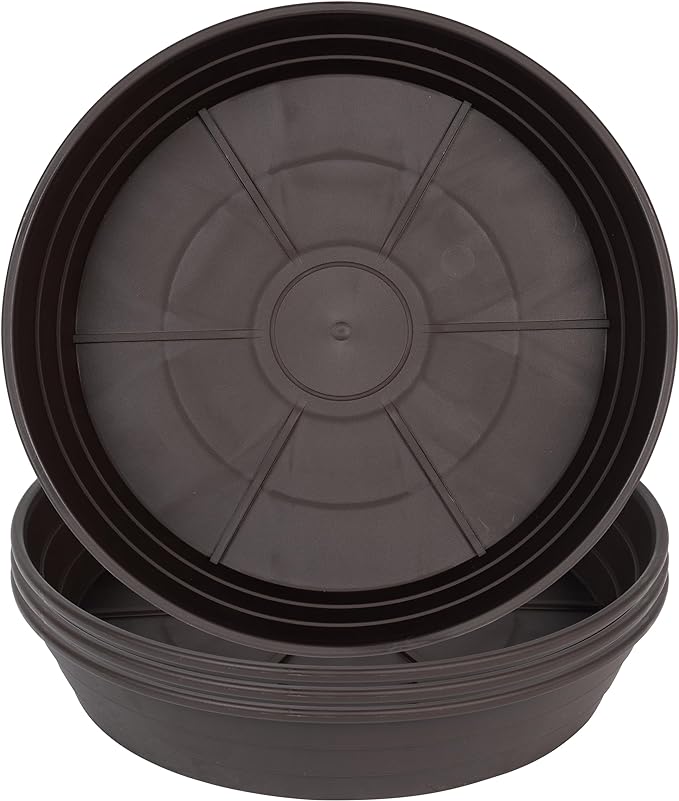 Plant Saucer 8 Inch 4 Pack 6 8 10 12 14 16 18 20 25, Plastic Plant Trays for Pots，Extra-Deep Plant Water Dray Tray, Bird Bath Bowl, Heavy Flower Plant saucers Indoors and Outdoor No Holes 8in-4 brown