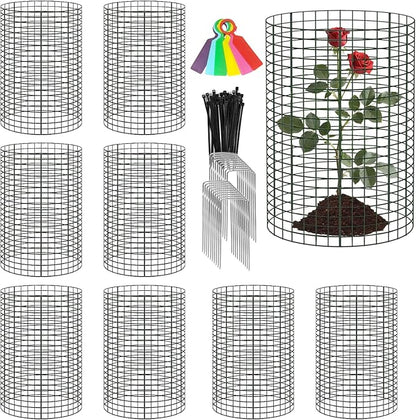8 Pack 24'' x 12'' Large Wire Plant Protector from Animals, Metal Plant Wire Cage Chicken Wire Cloche with Ground Stakes , Labels and Nylon Tie to Keep Animals Out, Garden Protection Bunny Barricade