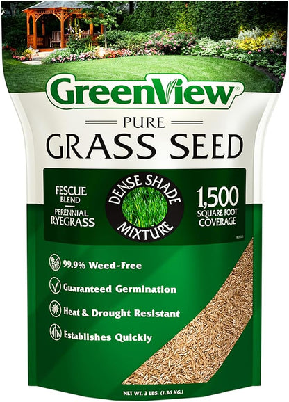 GreenView Pure Grass Seed Dense Shade Mixture, 3 lb. Bag – Covers up to 1,500 sq. ft.