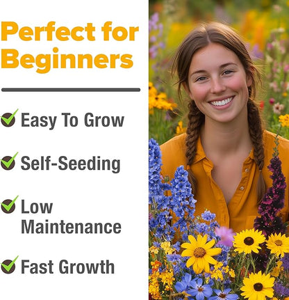 HOME GROWN 65,000+ Wildflower Seeds Heirloom Perennial Flower Seeds Mix for Attracting Bees Birds & Butterflies, High Germination (Midwest, 4 oz)