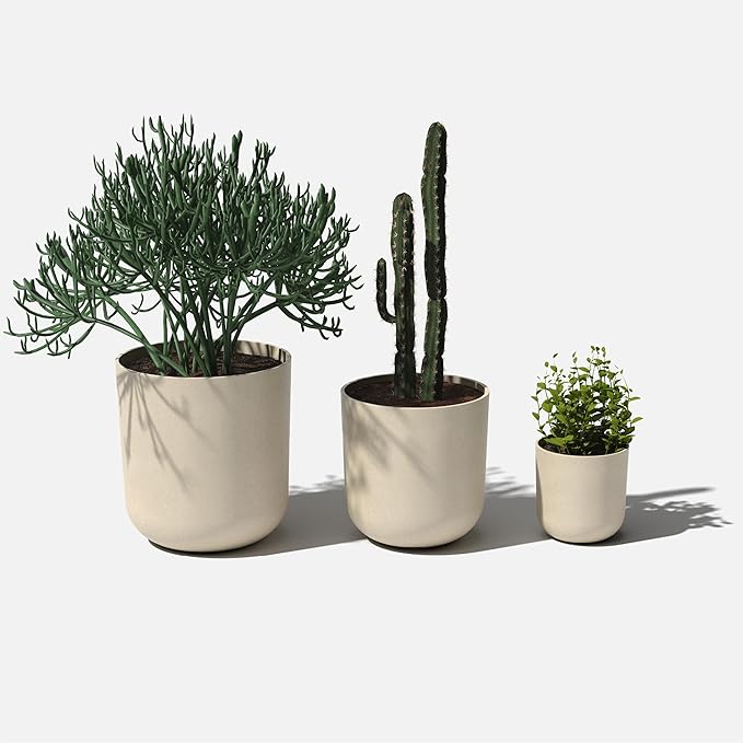 Veradek Mason Series Lima Planter - Set of 3 Round Planters for Garden/Patio | Made from Plastic-Stone Composite with Drainage Holes | Modern Décor for Succulents, Flowers, Small Plants