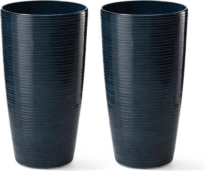 Glitzhome 22.5"H Oversized Tall Plnters, Large Planters for Outdoor Plants, Faux Ceramic Textured Turquoise Tall Planter with Drainage Holes, Large Flower Pots for Porch Outdoor Indoor Garden,Set of 2