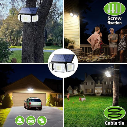 intelamp Solar Outdoor Lights 1200LM 6000mAh Security Lights with Remote Control,3 Heads Motion Sensor Light Outdoor, IP65 Waterproof,270° Wide Angle Flood Wall Lights with 4 Modes