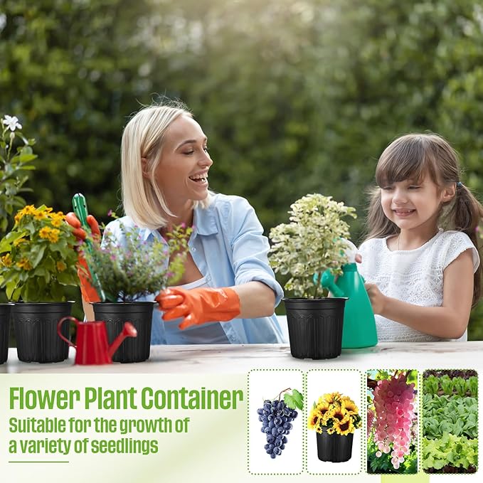 50 Pcs 2 Gallon Plant Nursery Pots Bulk Plastic Planter Flexible Flower Seedlings Pot with Drainage Hole Thickened Seed Starting Container for Flower Succulents Cuttings Transplanting