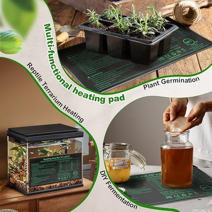 Seedling Heat Mat with Built-in Temperature Controller, 10" x 20.75" Waterproof Plant Heating Pad with Thermostat for Indoor Seed Starting Germination Hydroponics