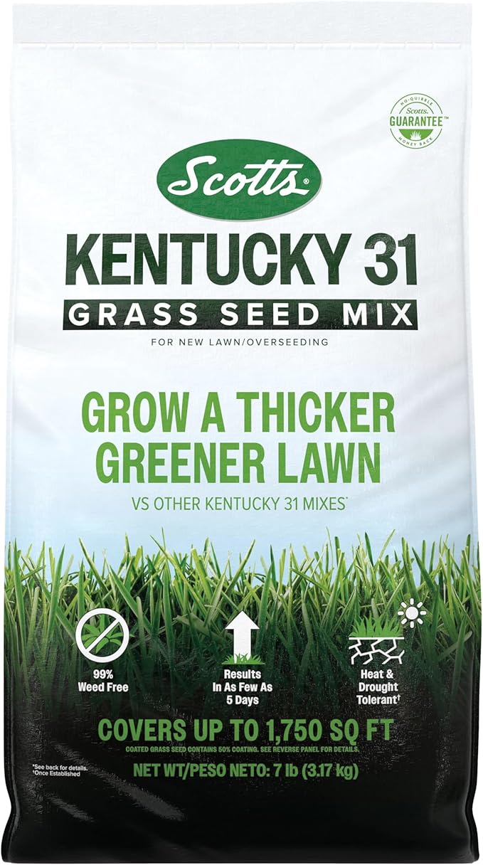 Scotts Kentucky 31 Grass Seed Mix for New Lawns or Overseeding, Grows Thicker and Greener vs. Other Kentucky 31 Mixes, Covers up to 1,750 sq. ft.