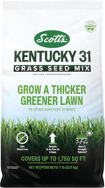 Scotts Kentucky 31 Grass Seed Mix for New Lawns or Overseeding, Grows Thicker and Greener vs. Other Kentucky 31 Mixes, Covers up to 1,750 sq. ft.