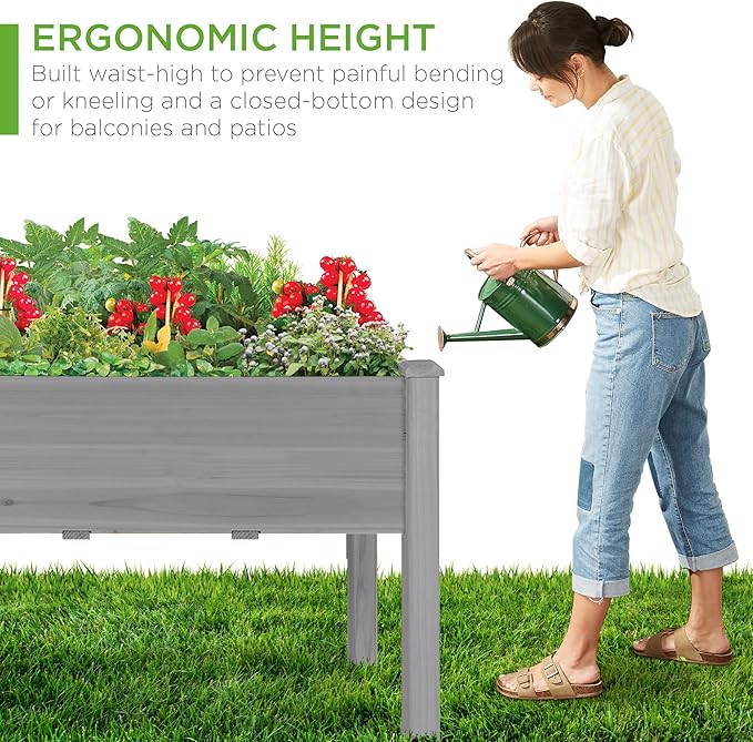 Best Choice Products 48x24x30in Raised Garden Bed, Elevated Wood Planter Box Stand for Backyard, Patio, Balcony w/Bed Liner, 200lb Capacity - Gray