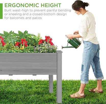 Best Choice Products 48x24x30in Raised Garden Bed, Elevated Wood Planter Box Stand for Backyard, Patio, Balcony w/Bed Liner, 200lb Capacity - Gray