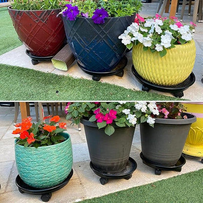 7 Packs Plant Caddy with Wheels 11.8" Plastic Rolling Plant Stands Heavy-Duty Plant Dolly with Casters Indoor Outdoor Wheeled Plant Roller Base Large SaucerTray Mover