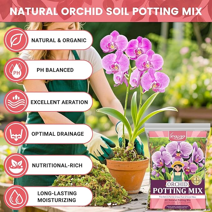 Legigo 1 QT Orchid Potting Mix for Repotting- Include Moss, Pine Bark, Perlite and Coco Peat, Orchid Bark Potting Mix, Orchid Soil for Potting Indoor Plants, Enhanced Drainage & Root Ventilation