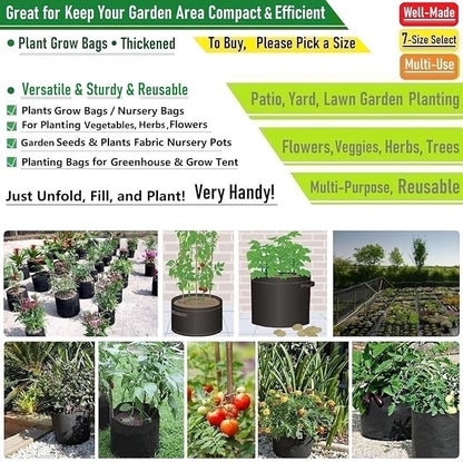 5-Pack 5 Gallon Thickened Plant Grow Bags (12x10 inch) Fabric Plant Pots for Flower Pot,Potato Tomato Planters,Herbs Veggies Planter Bag,Garden Pot,Barrel Planter,Plant Container with Gardening Gloves