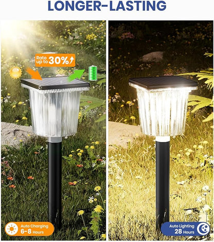 Upgraded Solar Lights Outdoor Waterproof 6 Pack, Adjustable Warm&Cool White, Pathway Lights Solar Powered Garden Decor Landscape Lighting Outside for Front Yard/Patio/Walkway/Driveway/Lawn/Path Light