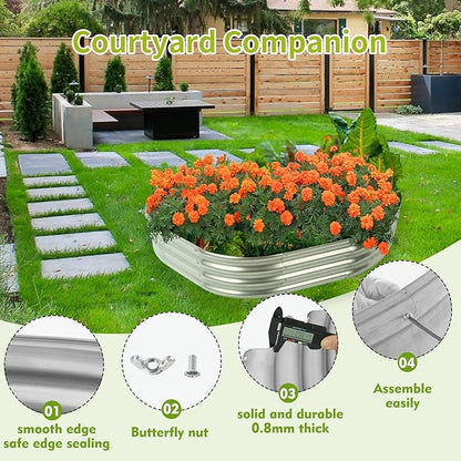 Oval Galvanized Planter Box, Metal Raised Garden Bed - 0.8MM Thick- Ideal for Outdoor Gardening and Planting of Vegetables Flowers Fruits Succulent Plants and Others (Silver, 6X3X1 FT)