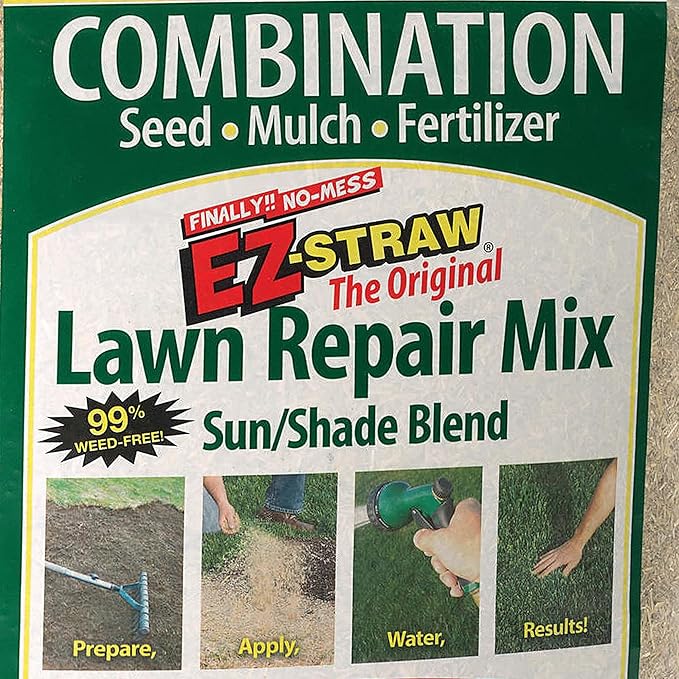 EZ Straw Lawn Repair Mix – Sun/Shade Blend – Combination Seed, Mulch, Fertilizer (28 lb. Covers 600 sq. ft.)
