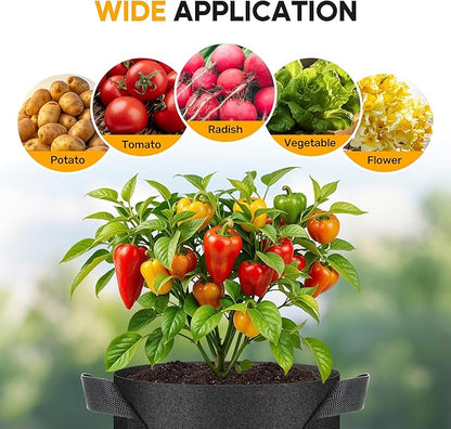 HealSmart 5 Gallon 6-Pack Nonwoven Grow Bags, Aeration Fabric Pots with Handles, Suitable for Garden Fruits, Vegetables and Flowers, Black