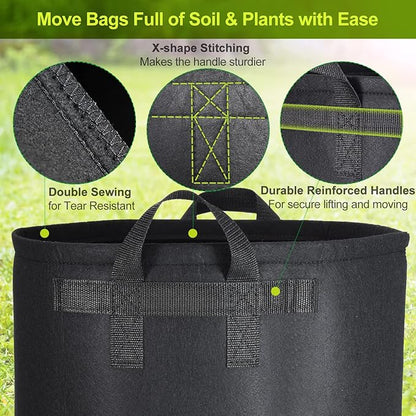 6-Pack 12 Gallon Grow Bags, 300G Thickened Nonwoven Plant Fabric Pots with Reinforced Handles for Garden Indoor Outdoor