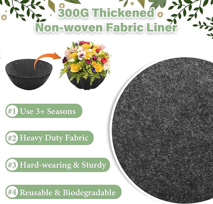 Riare 4 Pack 14 Inch Round Fabric Planter Basket Liner- Hanging Basket Liners Replacement Coco Fiber Liner Alternative for Hanging Basket Flowers (Prevent Birds from Nesting)