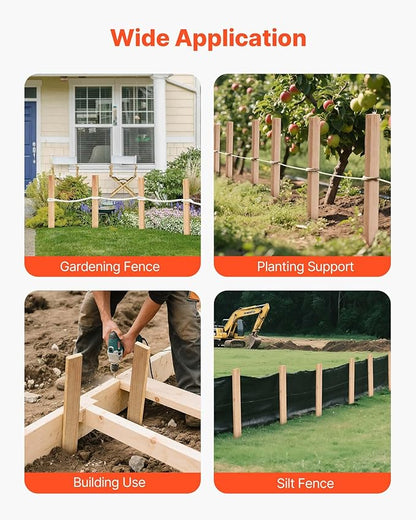 VEVOR Wooden Garden Stakes, 25 Pcs 24 x 0.5 x1.5 in Survey Grading Stakes, Garden Ground Stake with Sharp Point, Fir Wood Plant Support Stake, Sign Posts for Silt Fence Backyard Boundaries Baselines