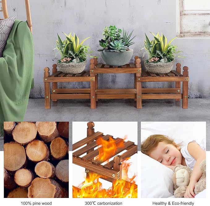3 Tier Plant Stand Indoor,Wooden Low Plant Bench for Multiple Plants,Corner Flower Pot Stand Long Plant Holder for Balcony Patio Garden Decor (Free-Style Combination)
