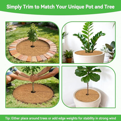 ZeeDix 3 Pack Coconut Fiber Mulch Ring, 30 Inch Coco Coir Tree Ring Mulch Mat, 100% Natural Tree Protector Mat Plant Cover Ring Coconut Coir Discs Tree Mats Mulch Rings for Indoor Outdoor Trees Plants