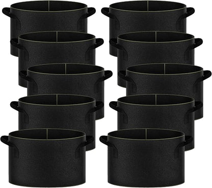 iPower 15-Gallon 10-Pack Grow Bag Thickened Nonwoven Fabric Pots Heavy Duty Aeration Container with Strap Handles for Garden and Planting Vegetable Flowers, Black with Green Stitch Sewing