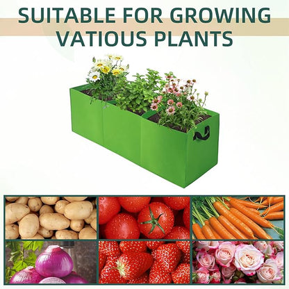 2 Pack Plant Grow Bags, 3 Divided Grids Fabric Raised Planting Bed Rectangle Raised Vegetable Planter Garden Planting Grow Pot Outdoor Planter Box for Vegetables, Flowers, Plants (Green, 120x40x40cm)