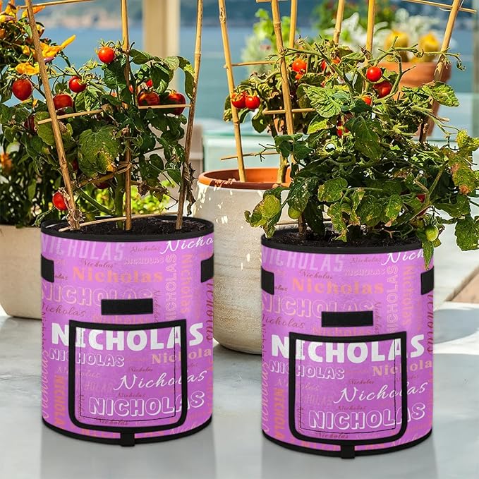 Custom Name Grow Bags 7 Gallon Personalized Breathable Potato Growing Bag with Flap Harvest Window and Handles Garden Planting Bag for Tomato Vegetable Fruits 2 Pack Mauve