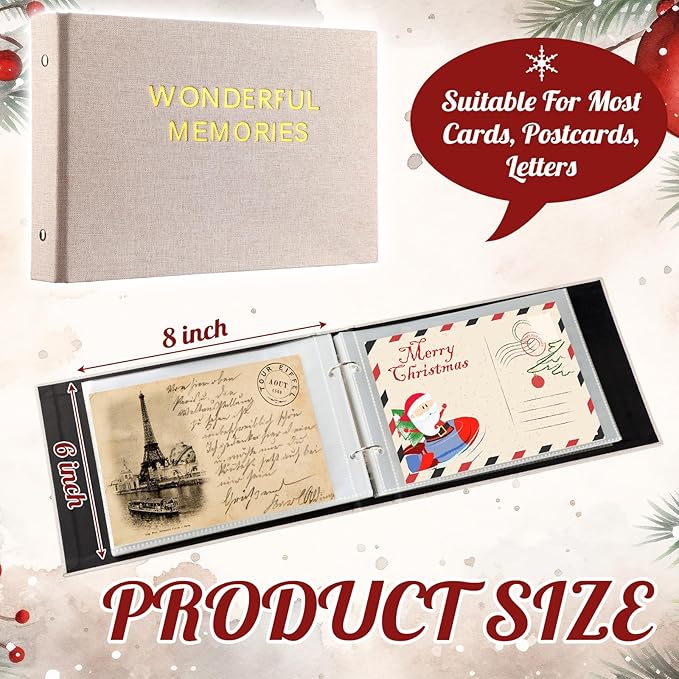 Spiareal Wonderful Memories Card Organizer Set Greeting Card Holder 6 x 8 Inches 100 Pages Stamping Binder Album Display Organization Storage for Memory Greeting Photo Gift