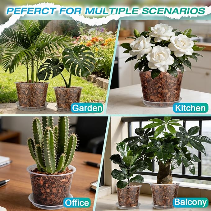 12 Inch Clear Nursery Pots with Drainage and Sacuers, 4 Pack Plastic Pots for Plants Indoor Outdoor, Large Clear Pots for Flowers, Succulents (12inx4pcs)